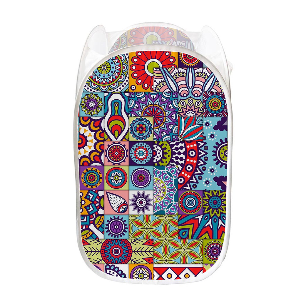 Mandala Tile Bohemian Pattern Print Mesh Laundry Hamper