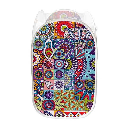Mandala Tile Bohemian Pattern Print Mesh Laundry Hamper
