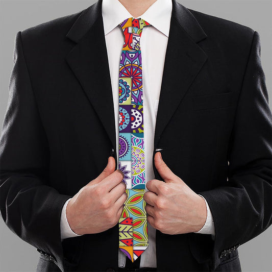 Mandala Tile Bohemian Pattern Print Necktie
