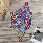 Mandala Tile Bohemian Pattern Print One Shoulder Bodysuit