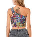 Mandala Tile Bohemian Pattern Print One Shoulder Crop Top