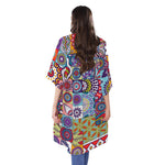 Mandala Tile Bohemian Pattern Print Open Front Beach Cover Up