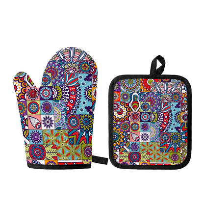 Mandala Tile Bohemian Pattern Print Oven Mitt And Pot Holder Set
