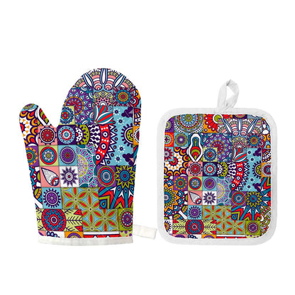 Mandala Tile Bohemian Pattern Print Oven Mitt And Pot Holder Set