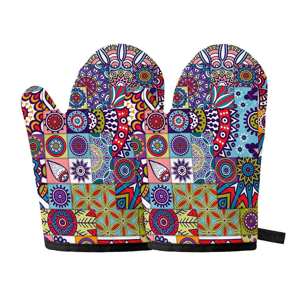 Mandala Tile Bohemian Pattern Print Oven Mitts