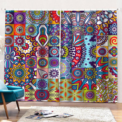 Mandala Tile Bohemian Pattern Print Pencil Pleat Curtains