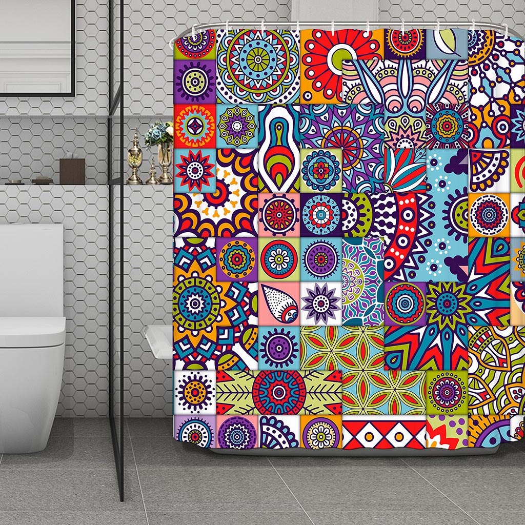 Mandala Tile Bohemian Pattern Print Polyester Shower Curtain