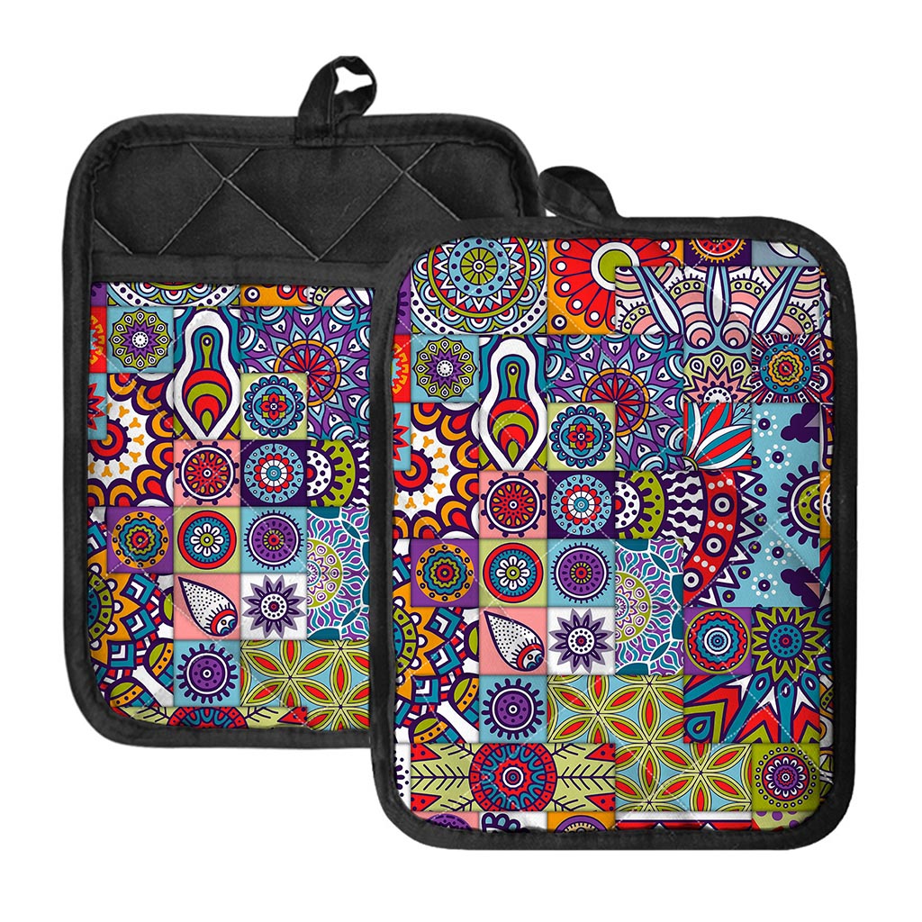 Mandala Tile Bohemian Pattern Print Pot Holders With Pocket