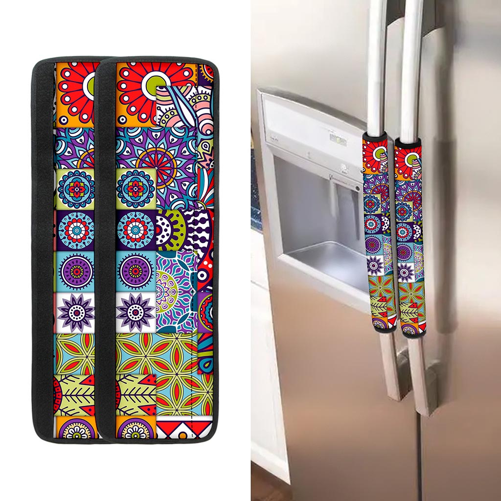 Mandala Tile Bohemian Pattern Print Refrigerator Handle Covers