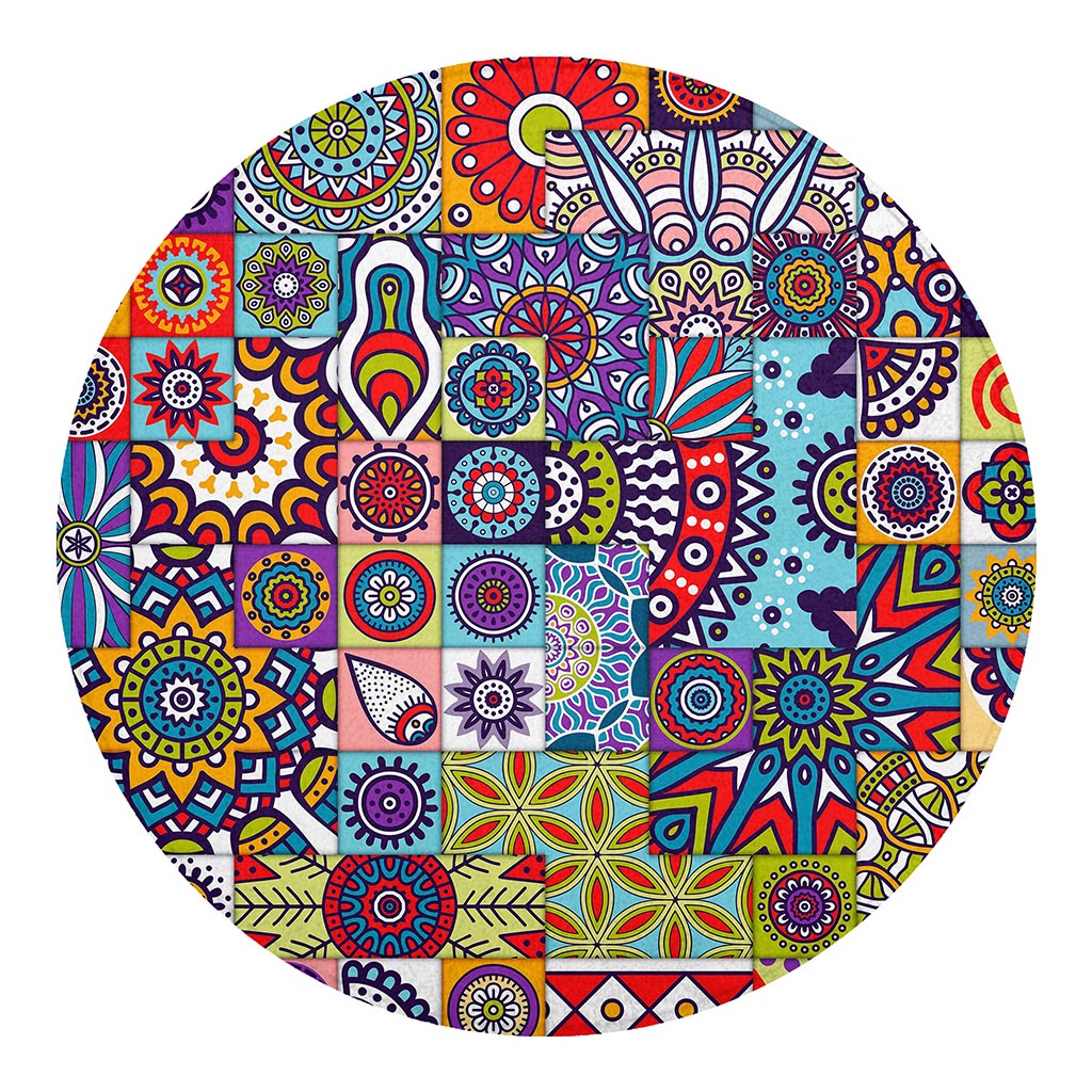 Mandala Tile Bohemian Pattern Print Round Blanket