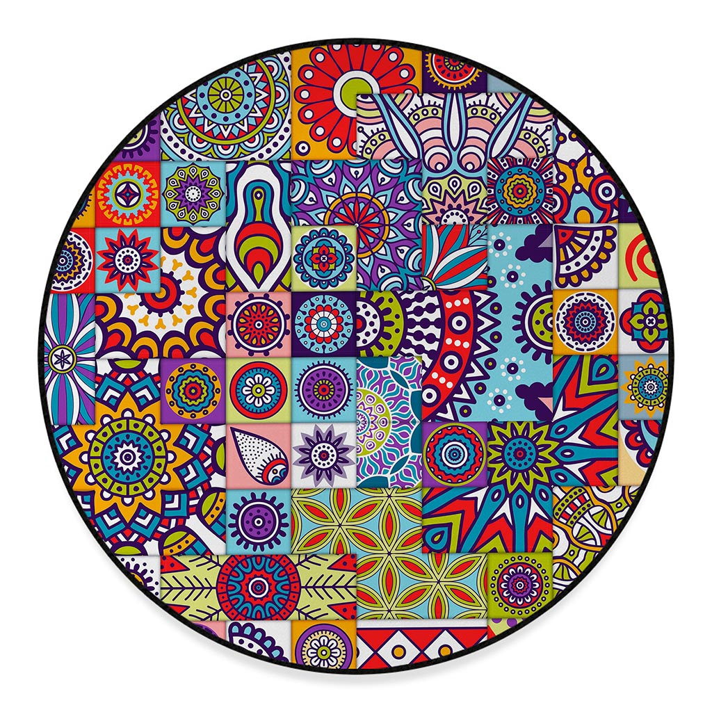 Mandala Tile Bohemian Pattern Print Round Floor Mat