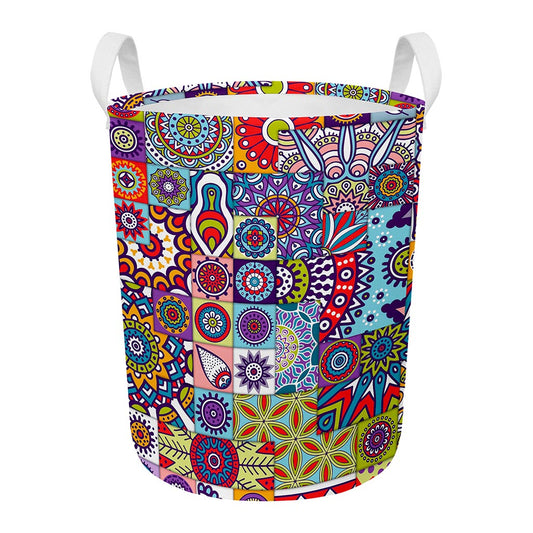 Mandala Tile Bohemian Pattern Print Round Laundry Basket