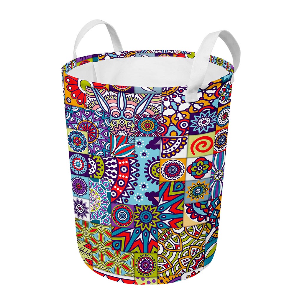 Mandala Tile Bohemian Pattern Print Round Laundry Basket