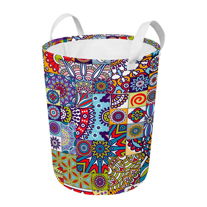 Mandala Tile Bohemian Pattern Print Round Laundry Basket
