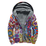 Mandala Tile Bohemian Pattern Print Sherpa Lined Zip Up Hoodie