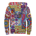 Mandala Tile Bohemian Pattern Print Sherpa Lined Zip Up Hoodie