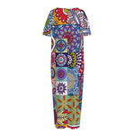 Mandala Tile Bohemian Pattern Print Short Sleeve Long Nightdress