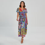 Mandala Tile Bohemian Pattern Print Short Sleeve Maxi Dress