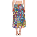 Mandala Tile Bohemian Pattern Print Side Slit Midi Skirt