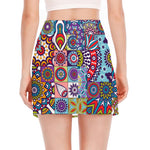 Mandala Tile Bohemian Pattern Print Side Slit Mini Skirt