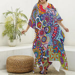 Mandala Tile Bohemian Pattern Print Silk V-Neck Kaftan Dress