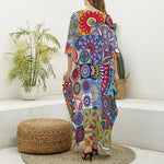 Mandala Tile Bohemian Pattern Print Silk V-Neck Kaftan Dress