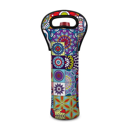 Mandala Tile Bohemian Pattern Print Single Neoprene Wine Tote