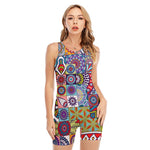 Mandala Tile Bohemian Pattern Print Sleeveless One Piece Swimsuit