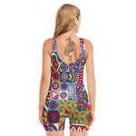 Mandala Tile Bohemian Pattern Print Sleeveless One Piece Swimsuit
