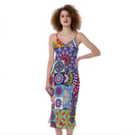 Mandala Tile Bohemian Pattern Print Slim Fit Midi Cami Dress