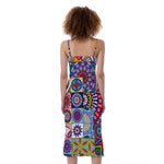 Mandala Tile Bohemian Pattern Print Slim Fit Midi Cami Dress