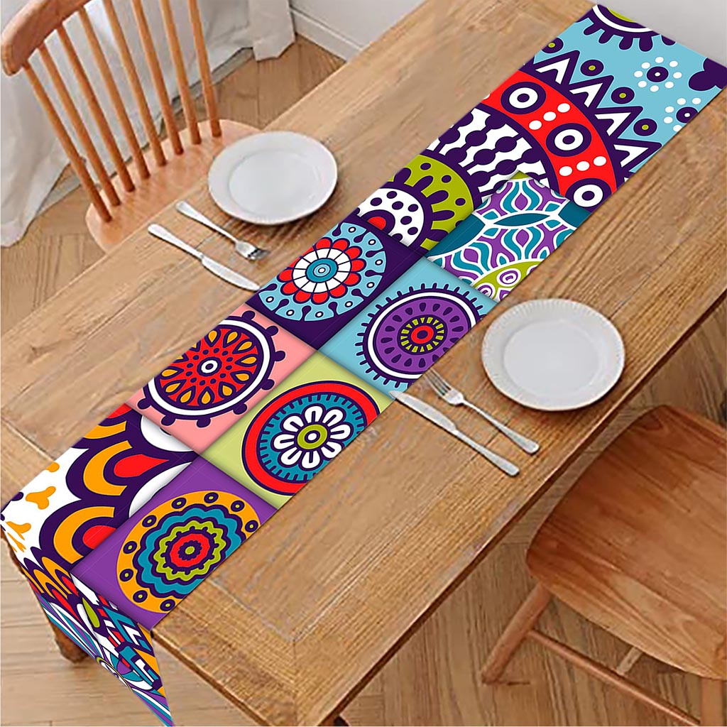 Mandala Tile Bohemian Pattern Print Table Runner