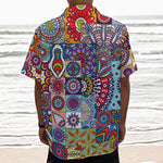 Mandala Tile Bohemian Pattern Print Textured Short Sleeve Shirt