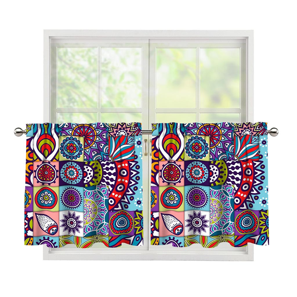 Mandala Tile Bohemian Pattern Print Tier Curtains