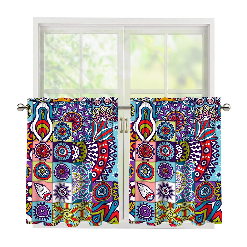 Mandala Tile Bohemian Pattern Print Tier Curtains
