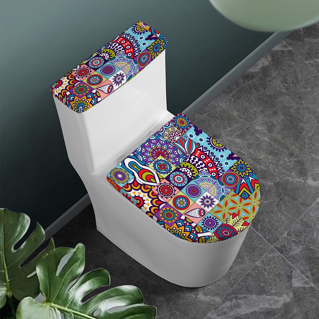 Mandala Tile Bohemian Pattern Print Toilet Lid And Tank Cover Set