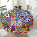 Mandala Tile Bohemian Pattern Print Waterproof Round Tablecloth