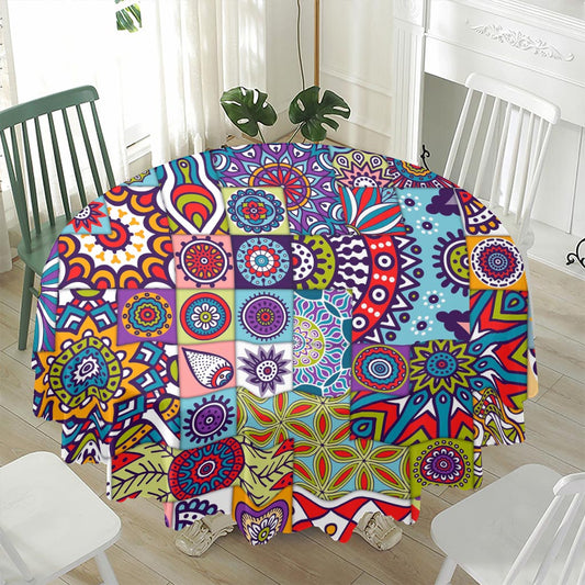 Mandala Tile Bohemian Pattern Print Waterproof Round Tablecloth