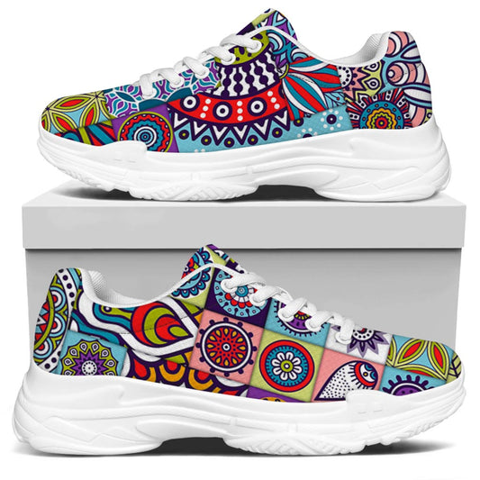 Mandala Tile Bohemian Pattern Print White Chunky Shoes