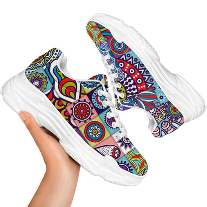 Mandala Tile Bohemian Pattern Print White Chunky Shoes