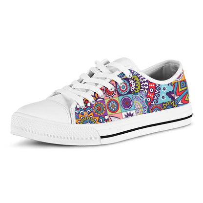 Mandala Tile Bohemian Pattern Print White Low Top Sneakers
