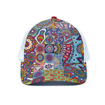 Mandala Tile Bohemian Pattern Print White Mesh Trucker Cap