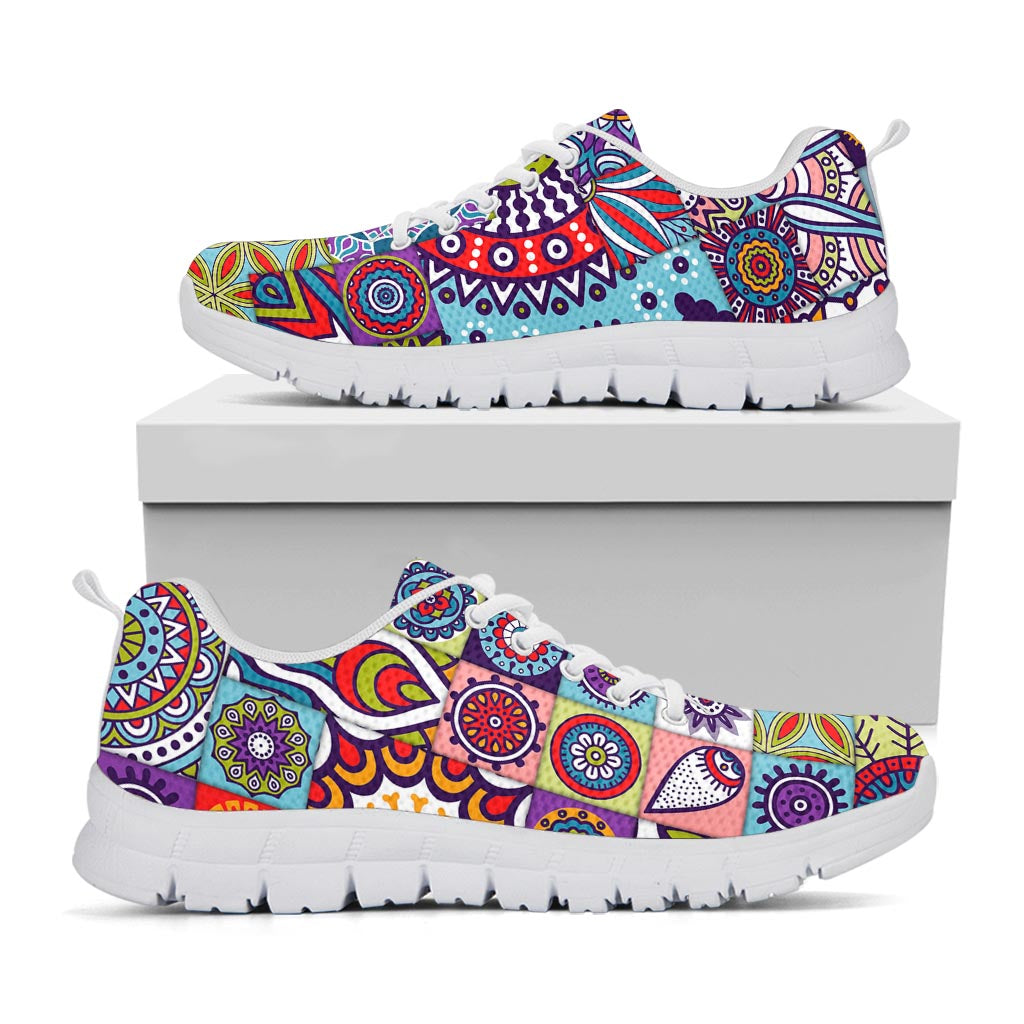 Mandala Tile Bohemian Pattern Print White Running Shoes