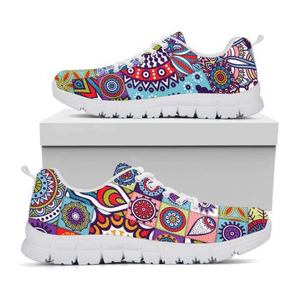 Mandala Tile Bohemian Pattern Print White Running Shoes