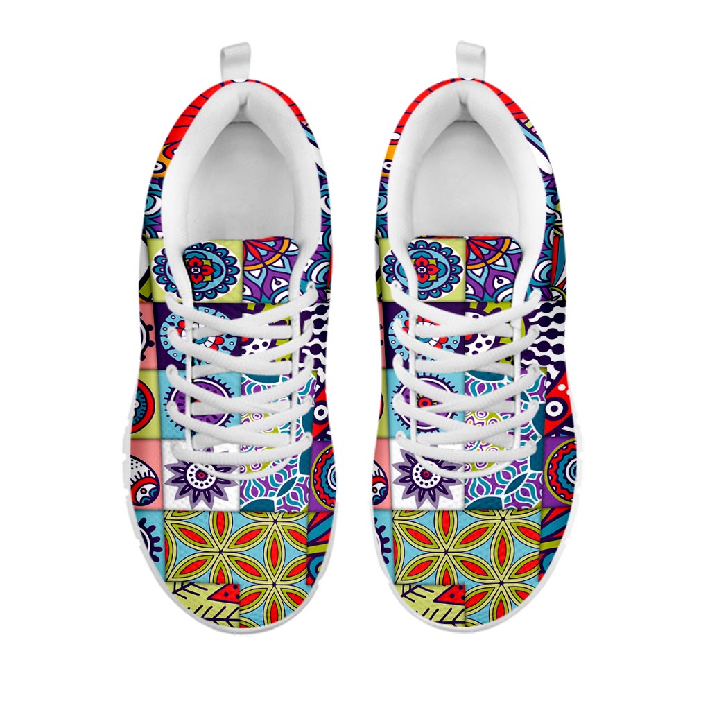 Mandala Tile Bohemian Pattern Print White Running Shoes