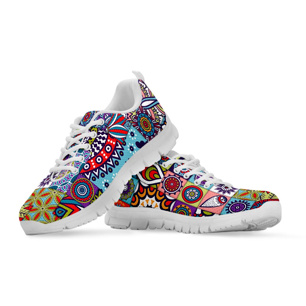 Mandala Tile Bohemian Pattern Print White Running Shoes