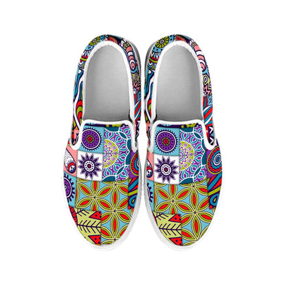 Mandala Tile Bohemian Pattern Print White Slip On Sneakers