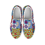 Mandala Tile Bohemian Pattern Print White Slip On Sneakers