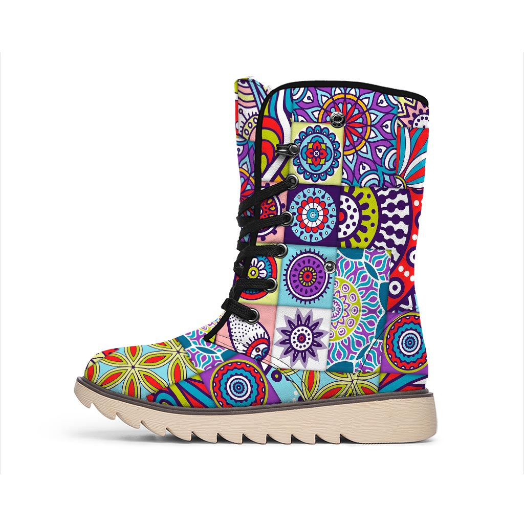 Mandala Tile Bohemian Pattern Print Winter Boots