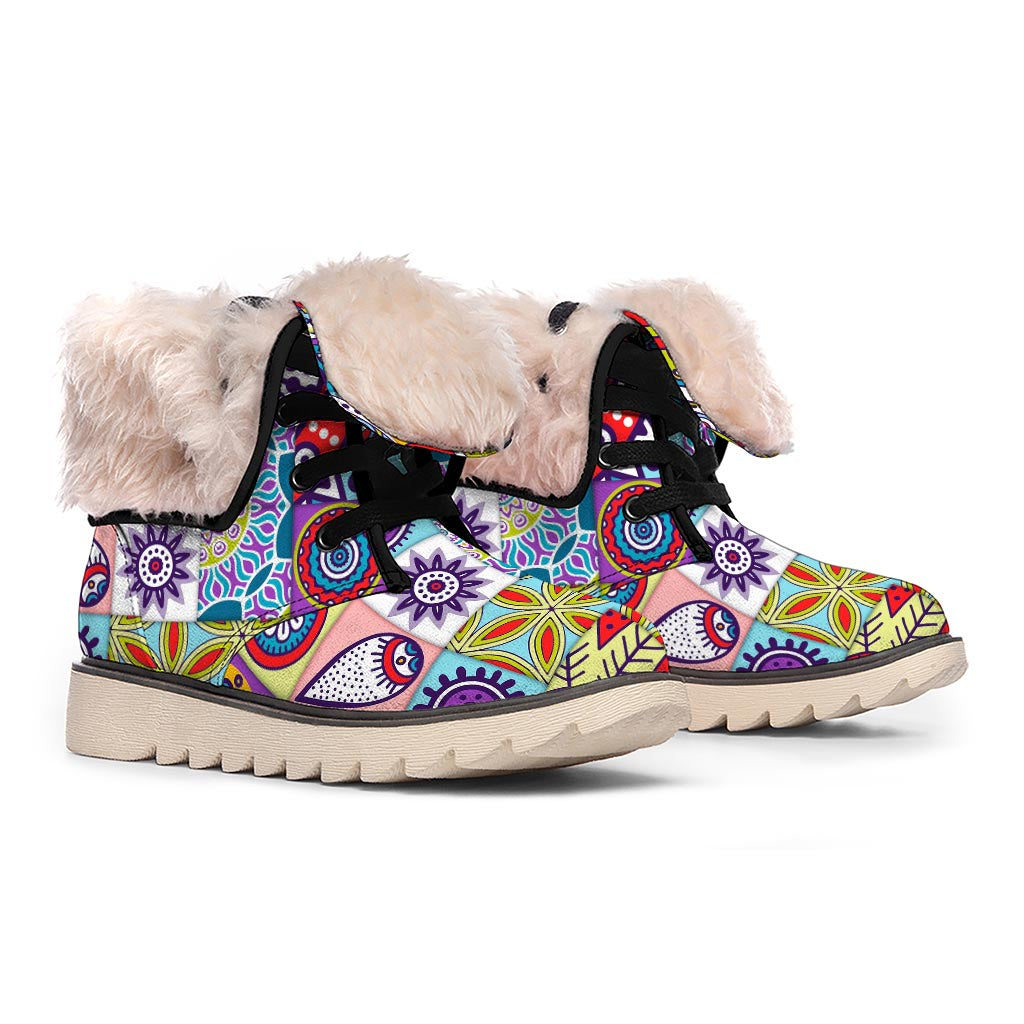 Mandala Tile Bohemian Pattern Print Winter Boots